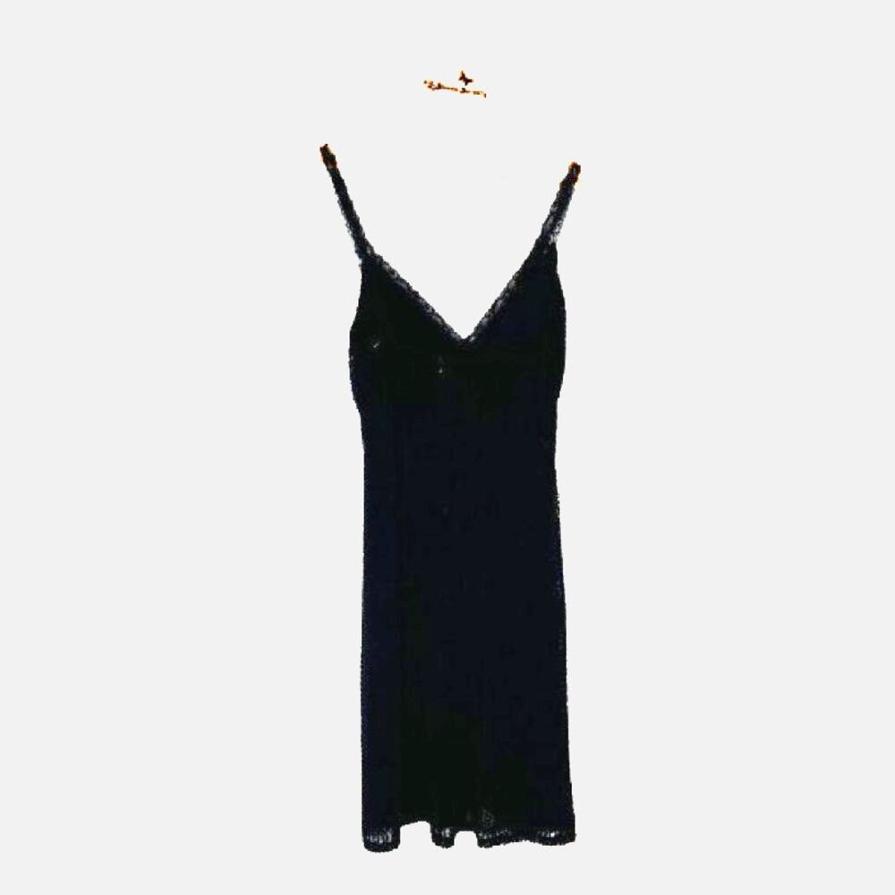 Vintage Bisou Bisou Ribbed lace  Black Goth Dress Large  Mall Goth Y2K Punk